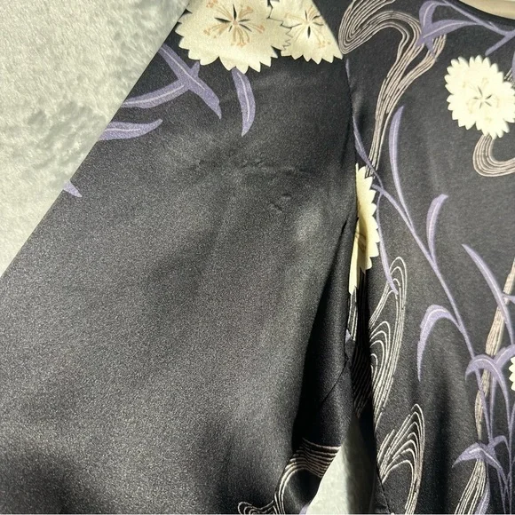 Club Monaco Briley Open-Back Black 100% Silk Floral Print Long Sleeve Blouse #44 - Picture 11 of 16